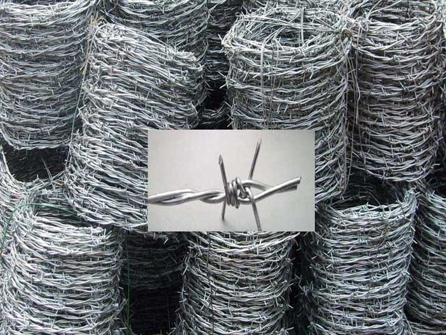 The sharp galvanized barbed wire